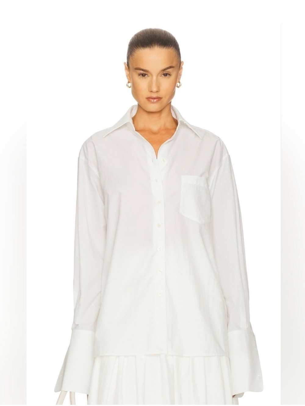 Classic White Button-Down Shirt with Extended Cuffs